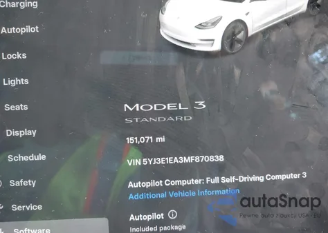 2021 Tesla Model 3 Standard Range Plus Rear-Wheel Drive из США, поврежденный, VIN 5YJ3E1EA3MF870838